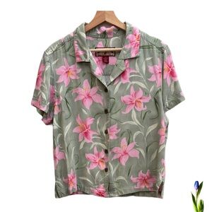 Caribbean Joe Green and Pink Floral Top